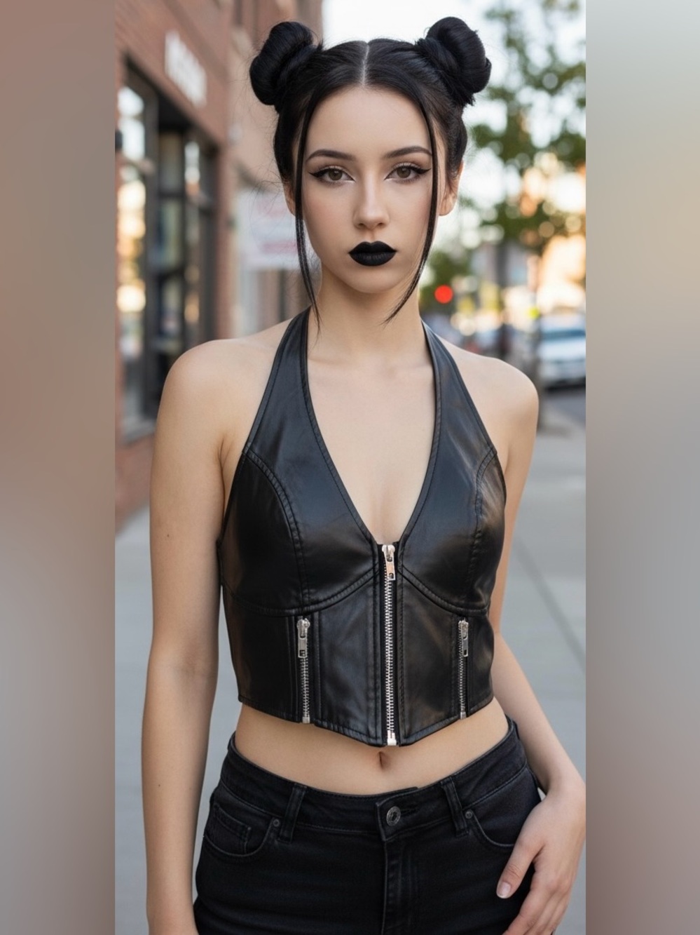SHEIN Black Faux Leather Halter Top Size XS NWT